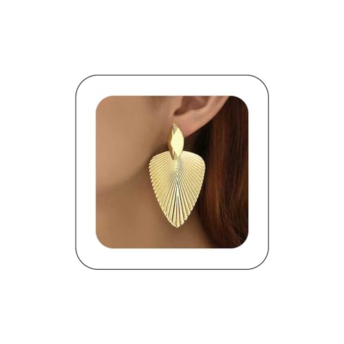 Sttiafay Boho Exaggerated Leaf Drop Earrings Punk Metal Leaf Earrings Long Chunky Leaf Stud Earrings Gold Geometric Statement Earrings Jewelry for Women