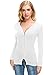 Afibi Women V Neck Zip Front Long Sleeve Casual Top Blouse Shirt/Cardigan (Large, White)