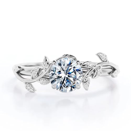 Moissanite Engagement Rings for Women 925 Sterling Silver 1/1.5/2/2.5/3 CT Round Cut D Color VVS Clarity Leaf Moissanite Diamond Bridal Ring Wedding Band for Her