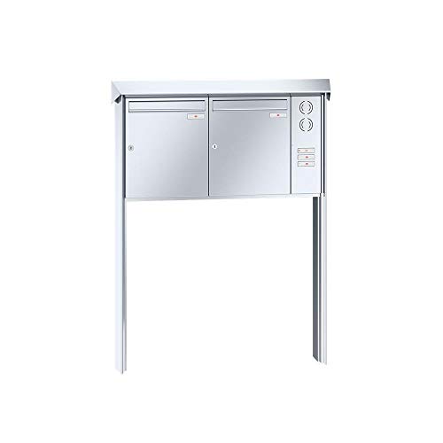 RENZ/Prisma / 2er Freistehende Briefkastenanlage Standbriefkasten mit Sprechfeld / V4A-Edelstahl/Volumen 23 L/zum Einbetonieren/Dein-Briefkasten.de