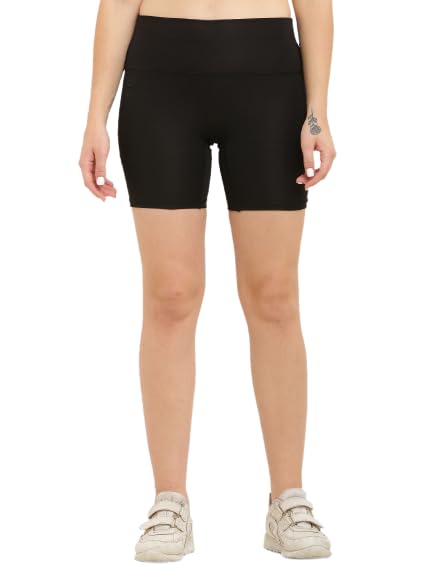 flingr Poly Spandex Women Sport Shorts for Active Wear| Regular Fit for Workout Wear (Large, Black)-picture-1