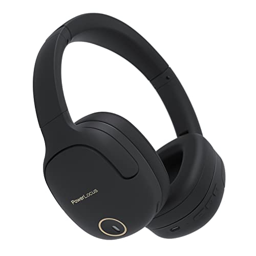 PowerLocus Casque Bluetooth sans Fil, Casque Audio avec Basse Puissante Bouton, Casque sans Fil avec Micro Intégré, Énorme Temps de Jeu, Écouteurs pour iPhone/Samsung/Tablettes/PC (Noir/Or)