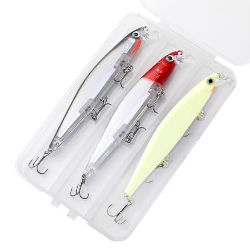 Kit 3 Iscas Artificiais Minnow, 11 cm, 13.5g, 3 Cores, com Anzol Garateia, para Tucunaré, Traíra, Dourado e Robalo