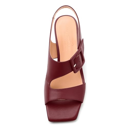 Womens Heeled Sandals Shoes, Square Peep Toe Mid Block Heel Ankle Strap Sandals for Women, Leather Insole Open Toe Chunky Heel Sandals 2"3