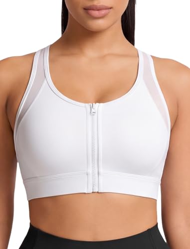 Image of Yvette Front Zip Sports Bras for Women High Impact Mesh Racerback Full Support Running Bra Plus Size for Workout