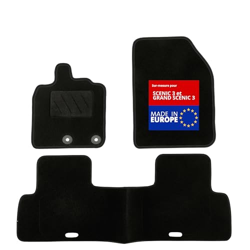 DBS - Tapis de Sol Voiture - sur Mesure - Adapté à Votre Renault Scenic 3 et Grand Scenic 3 (04/2009-09/2016) Antidérapant : Clips de Fixation et Autogrip - 3 pièces : Protection du Pont arrière