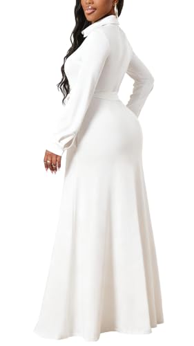 MsavigVice Maxi Dresses for Women V Neck Long Sleeves Button Down Church Dresses Loose Big Swing Long Dress with Pockets2