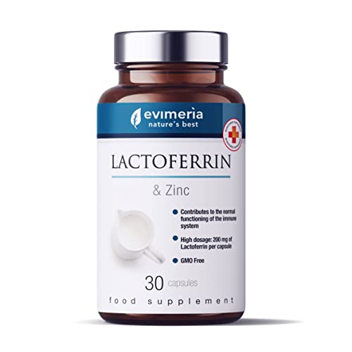 EVIMERIA Pura Lactoferrina fuerte con Zinc | Refuerza el Sistema Inmune | Suplementos de Defensa Inmune | Antioxidante Natural | Cápsulas plus 200 mg | Tratamiento de un mes | Made in Italy Cover
