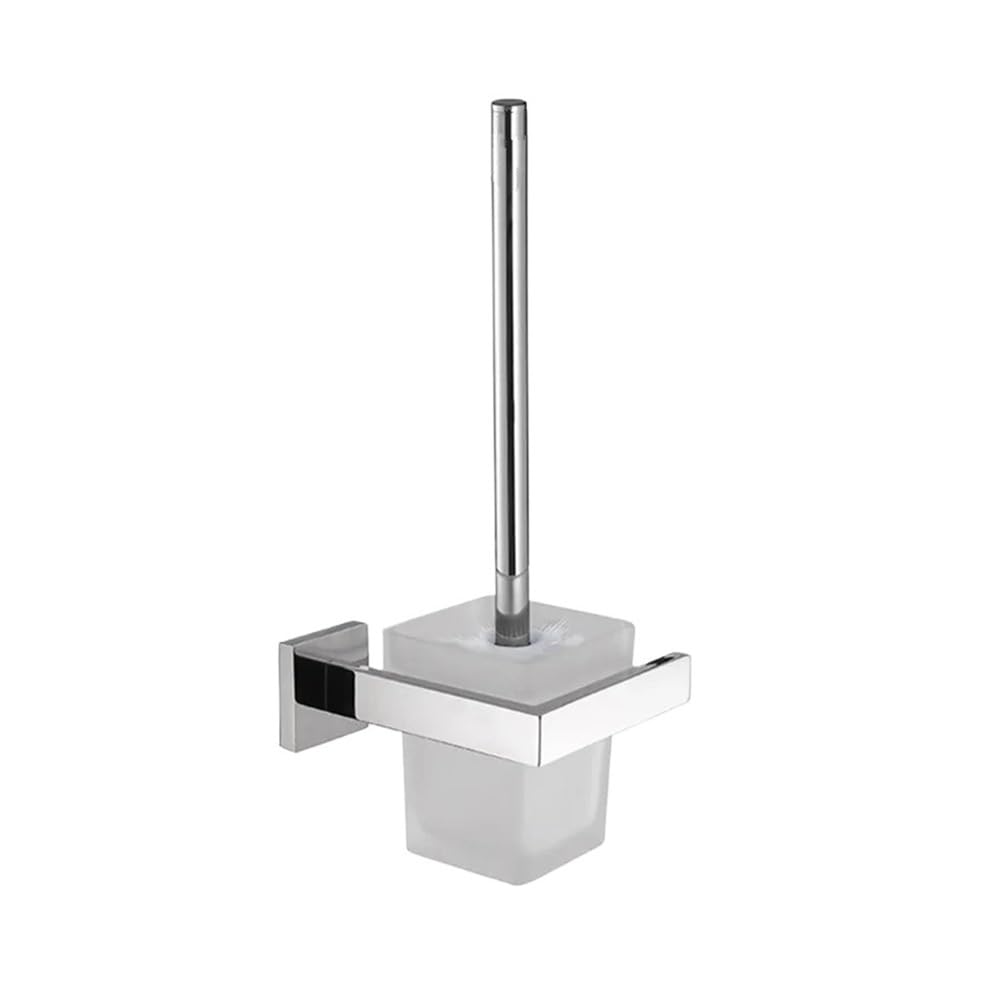Toilet Brush Square Stainless Steel Toilet Brush Holder with Frosted Glass Shelf Wall Mounted