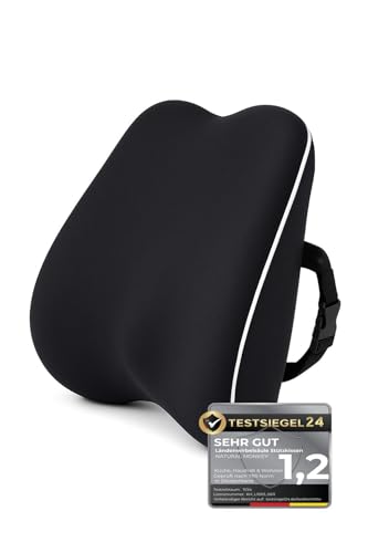 Natural Monkey ergonomisches Rückenkissen H2 Memory Foam – bis 150 kg – atmungsaktiv & hautfreundlich – für Bürostuhl, Autositz & Sofa – gegen Rückenschmerzen & Bandscheiben-Entlastung