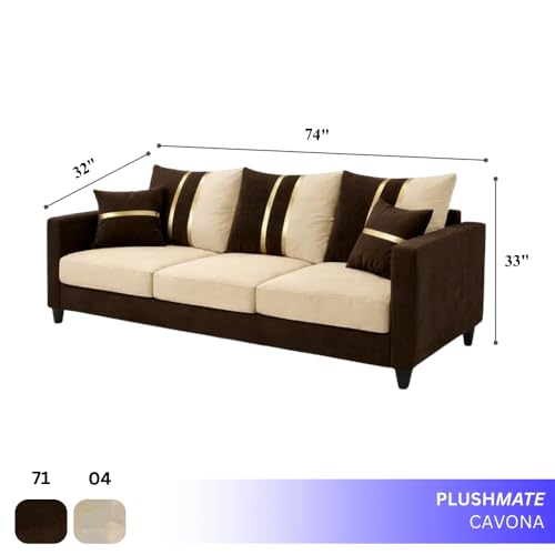 Image of Jester Plush Comfort Sofa | 3 Seater | Luxury Velvet Suede Fabric | Modern Living Room Sofa | Dark Brown - Cream
