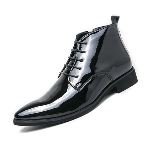 Generic Men's Leather Pointed Toe Chelsea Dress Boots Fashion Lace-up Side Zipper Chukka Boots High Top Business Oxford Ankle Boots