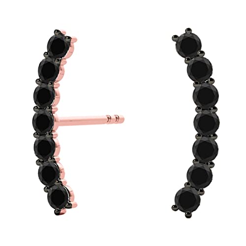 Diamond Earring Stud For Women 0.35 Carat Natural Brilliant Round 7 Stone Round Black Diamonds Climber Crawler Ear Cuff Studs Earring For Ladies In 10K Solid Rose White Yellow Gold By Aone Jewelry #TOP22