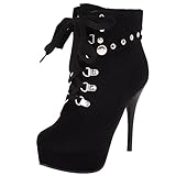 bottines noires lacets pas cher  Joliss Femme Talons Hauts Bout Rond Bottes de Cheville Lacets Plateforme Bottillons Noir Taille 44 EU/46Cn