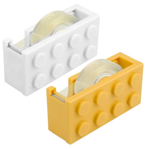 WUSJCOF 2 Piezas Celo,Cinta Adhesiva con Corte Rápido,Diseño Ergonómico y Estética Moderna,Transparente en Forma de Bloques de Construcción (Amarillo)
