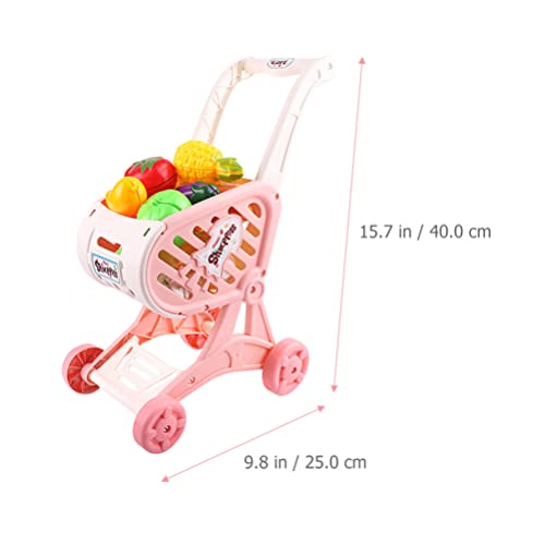 Gadpiparty 1 Set Children Shopping Cart Trolley Play Set With Pretend Play Grocery Food Fruit Vegetables Accessories Supermarket Shopping Cart Toy For Boys Girls Pink #TOP6