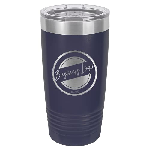 The Crafty Engineer Personalized Business Custom Logo Tumbler, Engraved Insulated Travel Cup for Men & Women with Name (20oz - Navy)
