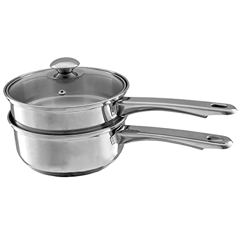 Stainless Steel 6 Cup Double Boiler – 1.5 Quart Saucepan 2-in-1 Combo with Vented Glass Lid- Kitchen Cookware with Measurements by Classic Cuisine