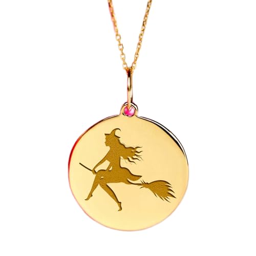 Pendentif pièce gravée sorcière argent et or, le cadeau unisexe symbolique avec chaîne 45 cm