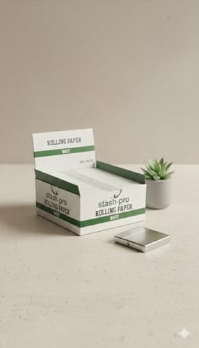 Image of Stash-Pro White Rolling Papers - 50 Booklets Box (32 Papers Each) | GMO-Free Natural Arabic Gum | Slow Burning Rolling Paper | King Size White Rolling Paper