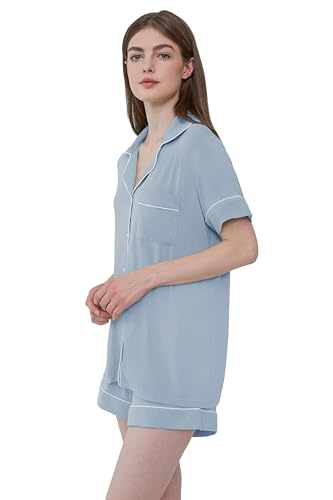 Image of Joyaria Women's Cooling Bamboo Viscose Pajamas Shorts Set Button Front | Moisture Wicking, Cool & Lightweight, Breathable PJs for Night Sweats