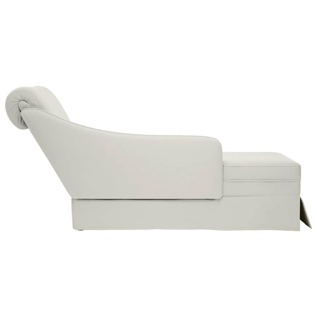Chaise longue in velluto con bracciolo destro e cuscino cervicale, color crema, comoda superficie di riposo con schiuma altamente elastica per soggiorno, camera da letto o ufficio
