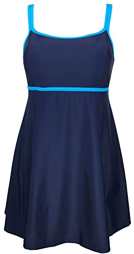 Women's Plus Size Swimwear Color Contrast Swimdress One Piece Swimsuits,Navy-lake Blue,IT54/US20