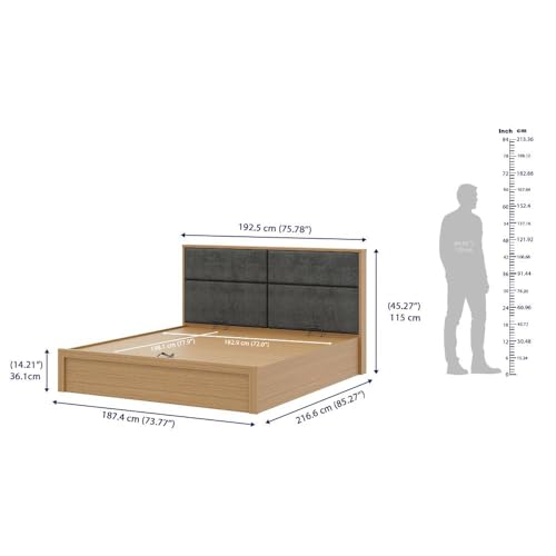 Image of Wakefit Bed | 3 Yr Warranty | King Size Bed, Hydraulic Storage & Foam-Cushioned Upholstery Headboard, Density: 680-750 kg /m, Termite & Borer Resistant, Fits Mattresses Up to 8 inches(Eclipse78x72-UT)