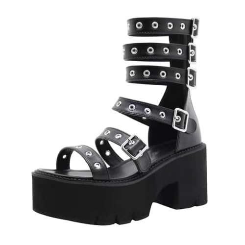 Sandales plateforme femme PU noires pour soirées et événements d'été