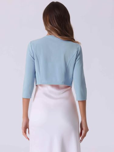 Image of Allegra K 3 /4 Sleeve Shrug Top for Women's Collarless Pleated Open Front Cropped Cardigan