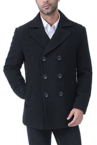 BGSD Men Hugh Wool Blend Double Breasted Walking Pea Coat (Also available in Big and Tall and Short)