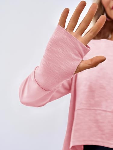 Aurgelmir Womens Casual Long Sleeve Crop Tops Tee Loose Workout Athletic T-Shirts Pink — view 4