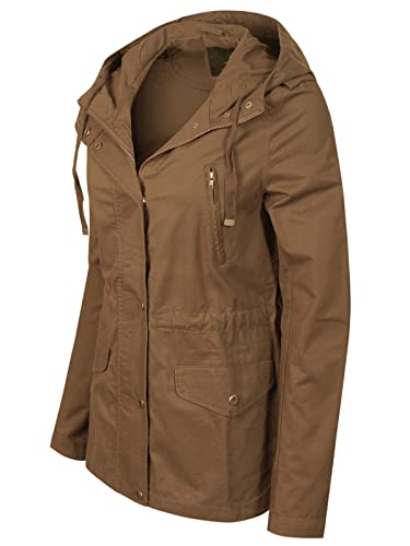 MixMatchy Women's Casual Military Anorak Jacket Hooded Parka Safari Utility Jacket Coat Outerwear Mocha 2XL