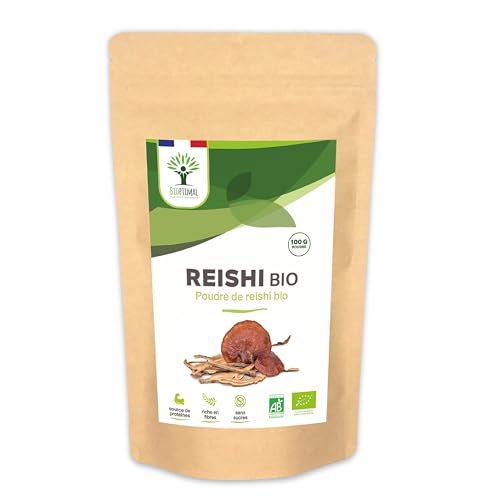 BIOPTIMAL - Reishi bio - Superaliment - Poudre de Reishi Pur - Cholestérol Immunité Circulation - Fibres Protéines - Origine Chine - Conditionné en France - Vegan
