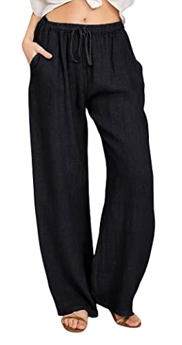 Image of CHARTOU Women's Summer Drawstring Waist Wide Leg Loose Cotton Linen Palazzo Pants