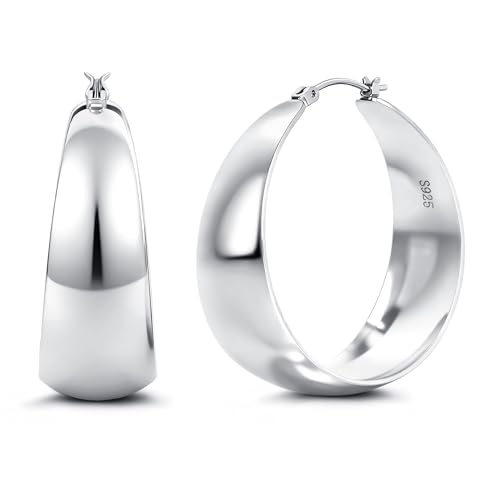 FANCH Boucles D'oreilles Créoles Argent 925 pour Femmes Filles 18K Or Blanc Plaqué Chunky Créoles Hypoallergéniques pour les Oreilles Sensibles Boucles...