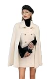 CHARTOU Women's Elegant Poncho Double-Breast Slit Sleeve Flowy Wool Blend Cape Cloak Coat (Medium, White)