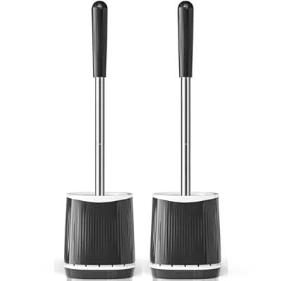 TRENTI Toilet Brush and Holder Set, Ventilated Holder, Compact Toilet Brush Set for Bathroom Deep Cleaning (2, Black)
