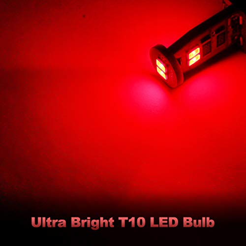 Yorkim Newest T10 Led Bulb Canbus Error Free 6-Smd Super Bright Emc Chips, 194 Interior Led For Dome Map Door Marker License Plate Trunk Lights 168 W5W 2825 Sockets Pack Of 10, Red #TOP2