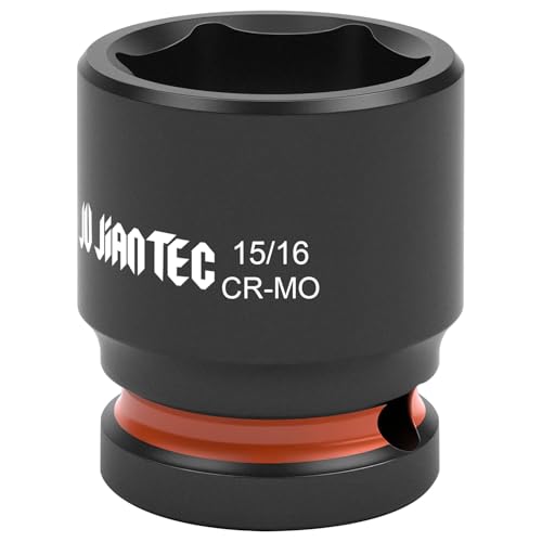 JU JIAN TEC 1/2 Inch Drive - 15/16 inch Shallow Impact Socket with Anti-Rounding 6 Point Design Heat-Treated Cr-Mo Steel Automotive Truck Maintenance Heavy Equipment Repair