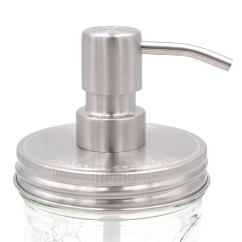 Mason Jar Lifestyle - Mason Jar Soap/Lotion Pump Kit Satin/Brushed Nickel Finish Stainless Steel Adapter Lid by Mason Jar Lifestyle (Wide Mouth, #5)