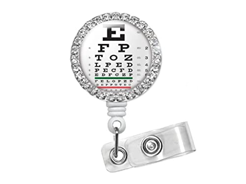 Snellen Eye Chart Optician Optometrist Ophthalmologist Rhinestone Badge Clip Reel