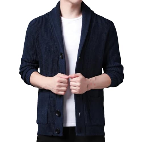 Men's Long-Sleeved Sweater Cardigan Pocket Shawl Neck Solid Button Knitwear