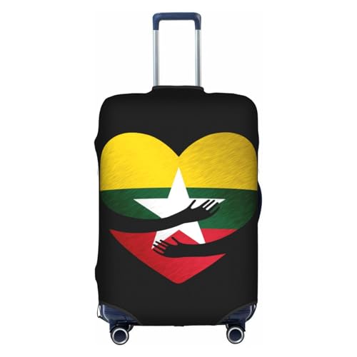 Travel Luggage Cover Myanmar Flag Heart Fashion Washable Baggage Suitcase Protector Fit For Luggage Large