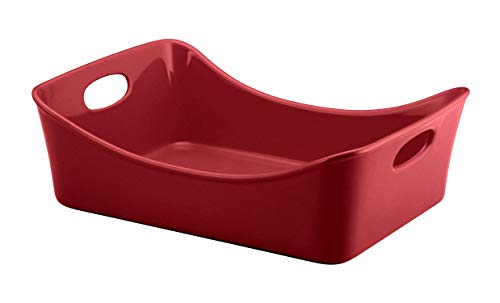 Rachael Ray Solid Glaze Ceramics Roasting Pan/Baking Pan/Lasagna Pan - 9 Inch x 13 Inch, Red