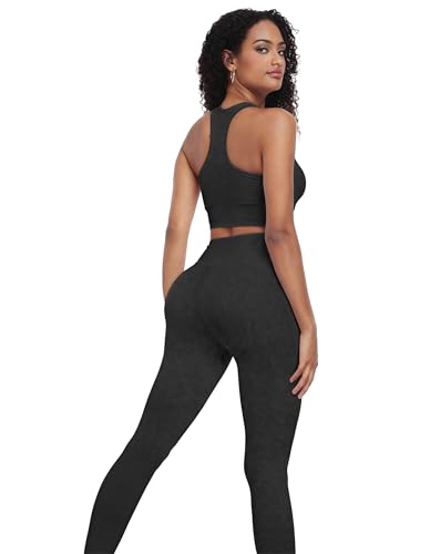 OLCHEE Conjunto de 2 peças de treino feminino – Conjunto de 2 peças para ioga com lavagem ácida, sem
