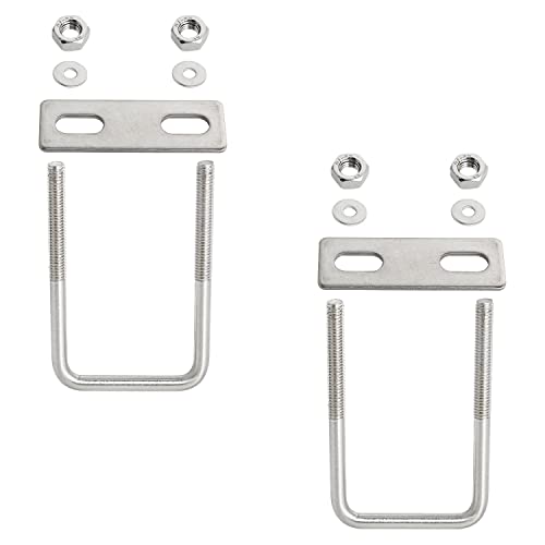 Square U-Bolt 1.97"(50mm) Inner Width U Bolts Brackets 304 Stainless Steel M6 with Nut, Plate, Washer for Car/RV/Trailer Bumper,2 Sets