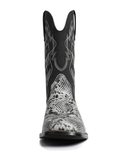 Image of Python Manning Men's Boots Cowboy for Men Classic Pointed Toe Western Pull Up Snakeskin Embroidered Mid-Calf Boots