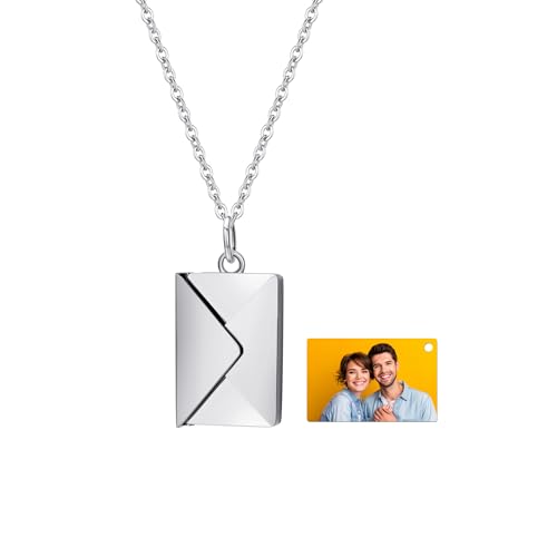 Fmxypet Custom Photo Envelope Locket Necklace (Sliver)