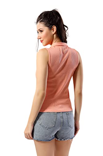 Image of TRASA Women's Sleeveless Rib Knitted Cotton Racer Back Tank Tops Collared Neck Crop Tank Tops - Available Sizes -XS, S, M,L,XL,2XL